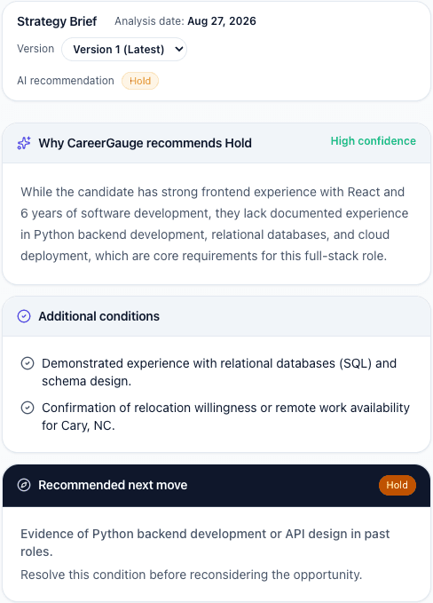 CareerGauge opportunity Decision Brief screenshot