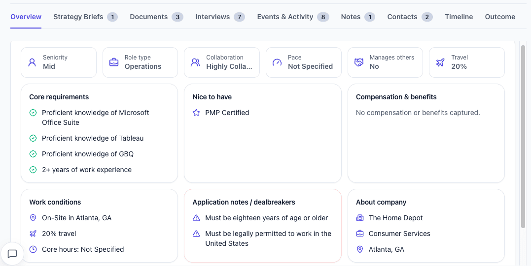 CareerGauge opportunity workspace screenshot