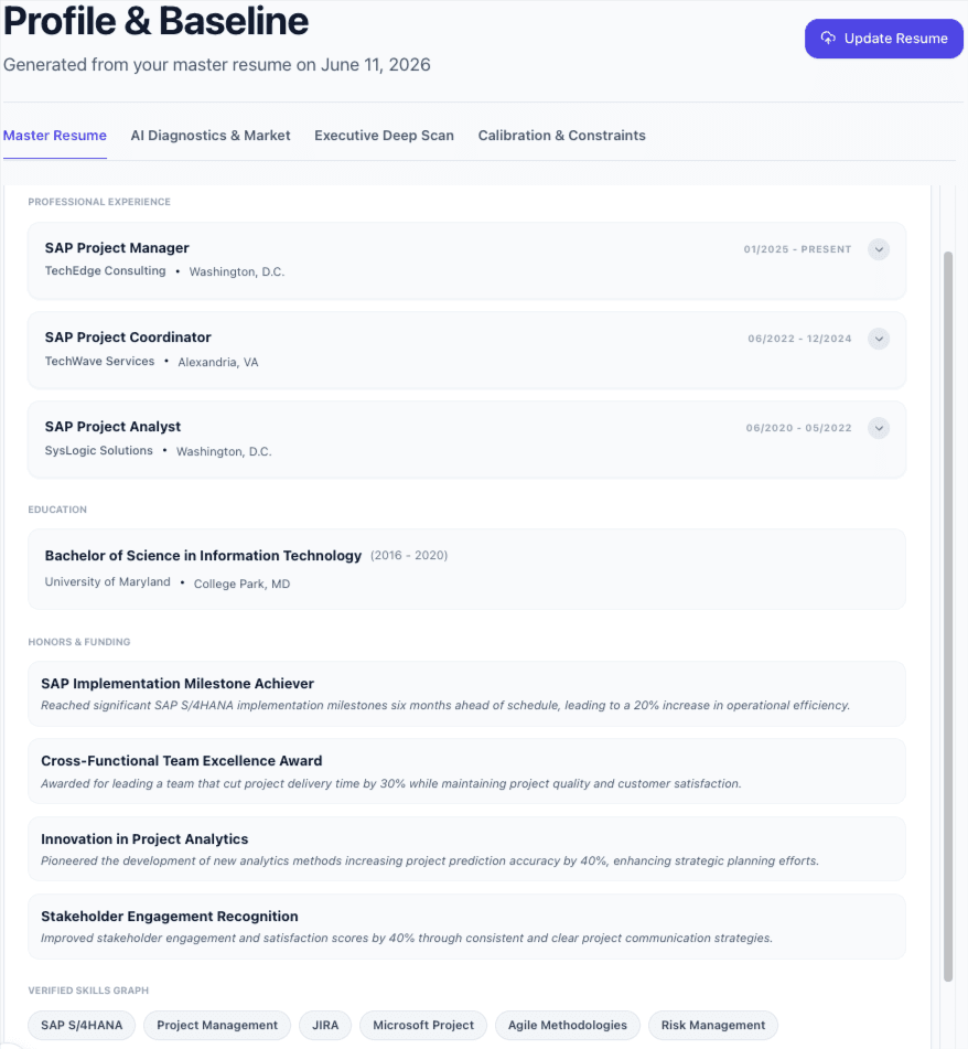 Profile and baseline AI diagnostics screenshot