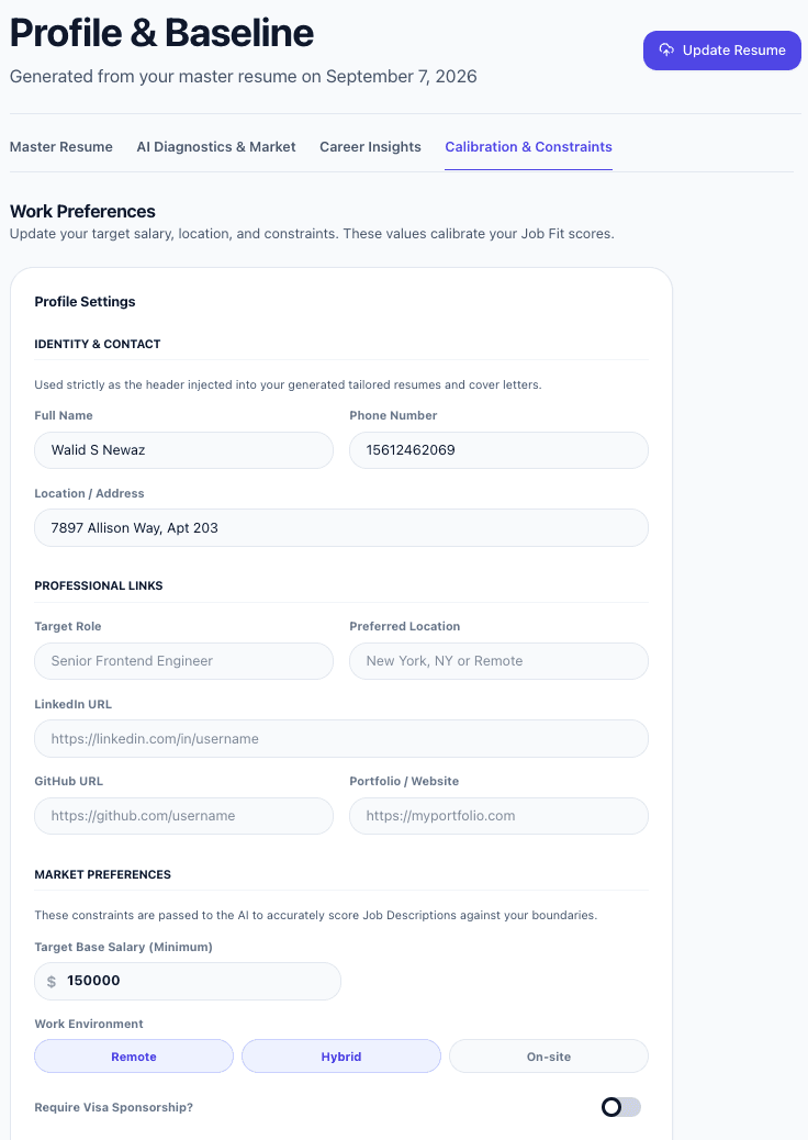 CareerGauge calibration and constraints